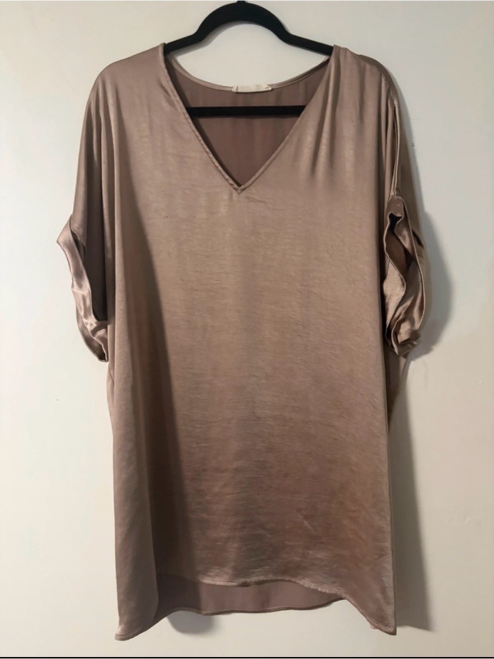 Together Satin V-Neck Dolman Tunic in Taupe